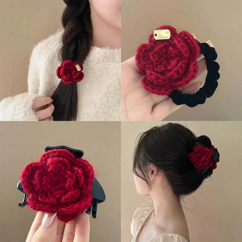 Elegant Rose Flower Hair Claw For Women Girls Sweet Versatile Flower Hair Ring Exquisite Hair Accessories Gifts