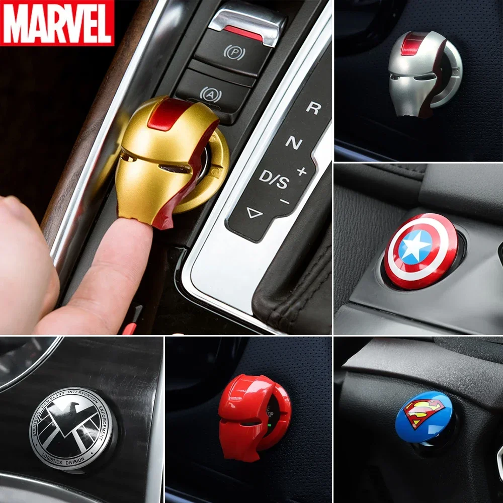 Anime Captain America Iron Man Car Engine Start Switch Button Cover protettiva Sticker Marvel Car Trim accessori Toy