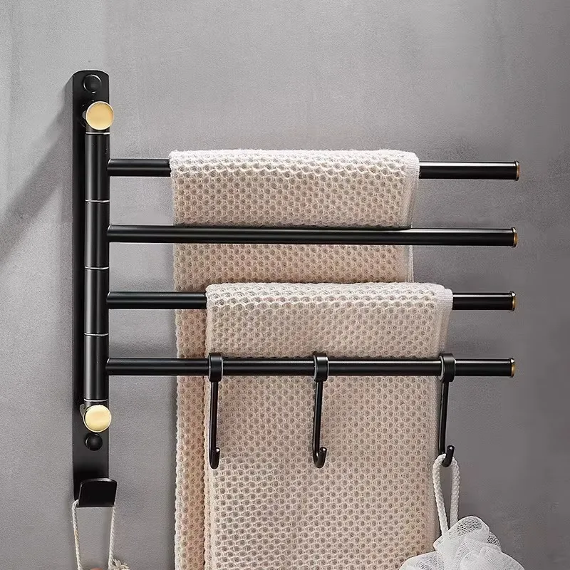Antique Foldable Brass Towel Bar, Wall Mount Swivel Towel Holder, Black Bathroom Rotatable Towel Hanger Rack
