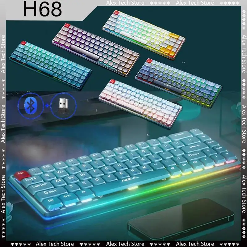 Aula H68 Mechanical Keyboard 2.4g Wireless Bluetooth 3-Mode RGB Backlight 68 Keys Hot-swap Ultra-thin Pc Gamer Portable Keyboard