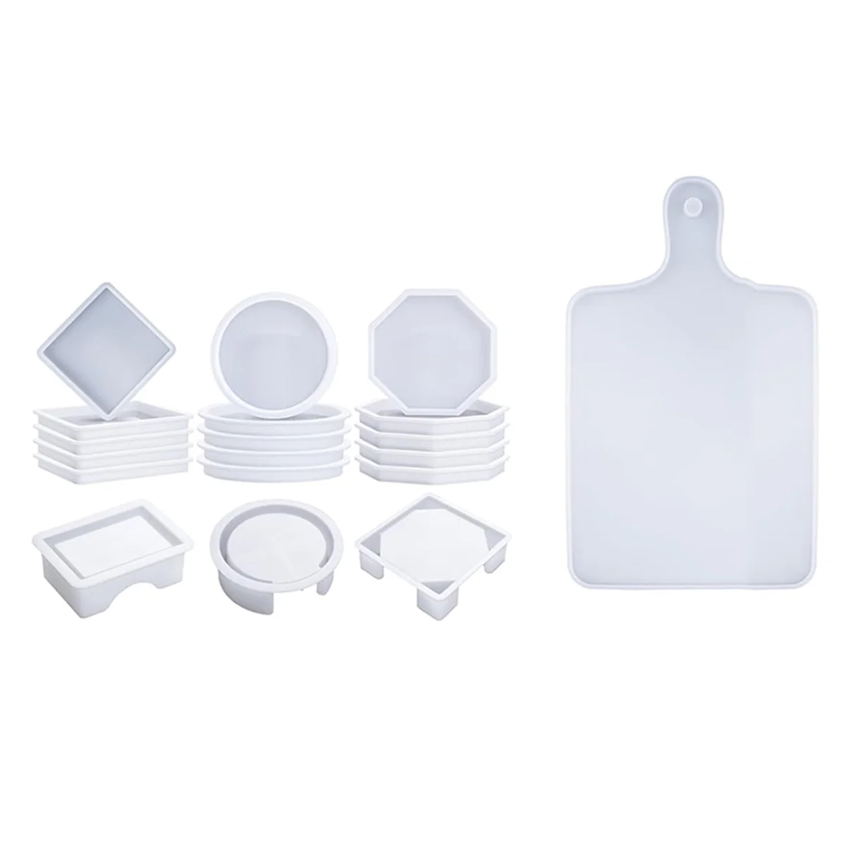 A79G 18 Pcs Coaster Resin Molds Silicone, Coaster Molds with Round Square Octagon Shape Holder Molds with Tray Molds