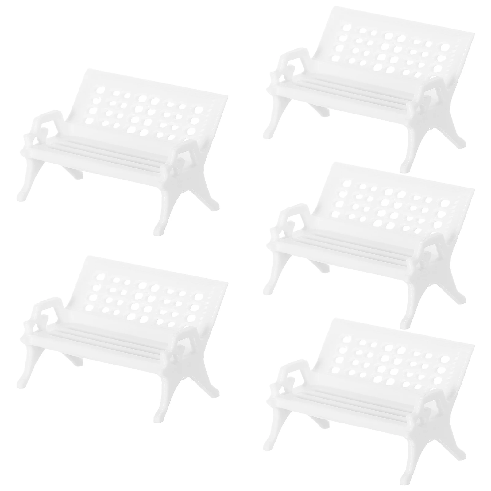 5 szt. Mini Plastikowe Krzesła do Domku dla Lalek Ławka Parkowa Realistyczny Design Lekkie Małe Meble w Skali do Miniaturowych Modeli