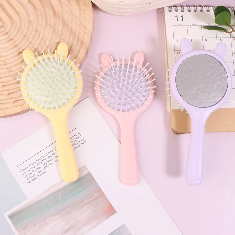 Cartoon Air Cushion Comb Handle Mirror Comb Portable Handle Mirror Travel 2-in-1 Hair Brush For Girl Gift Makeup Tool