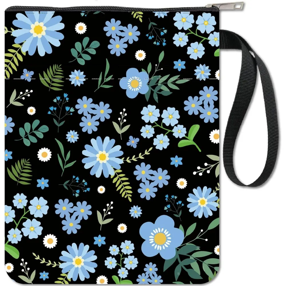Book Sleeve Blue Flower Protector Covers for Paperbacks Washable Fabric Cloth Cover with Zipper and Extra