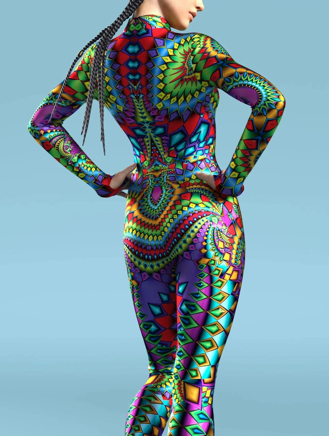 Damen Mehrfarbiger 3D-Druck Festtagsparty Regenbogen Sexy Enger Bodysuit Punk Cosplay Kostüm Performance Romper – Detail 9