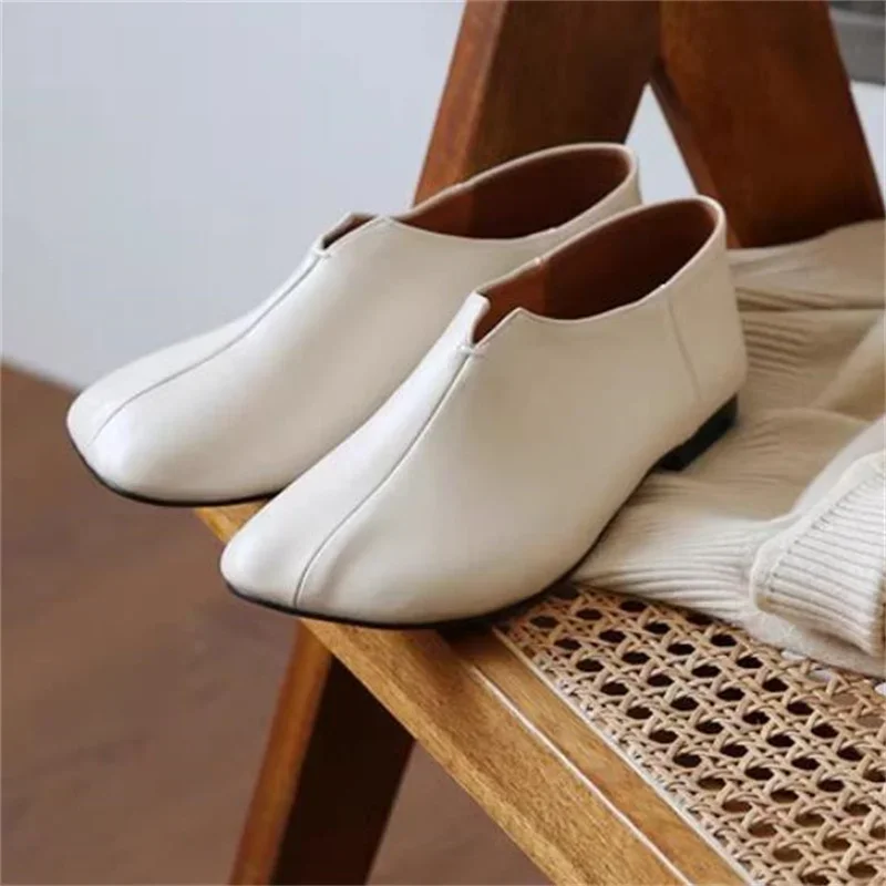 

Sewing Lines Shoes For Women Square Toes Flat Heels Female Ballets PU Leather Zapatos Mujer Shallow Chassure Femme Solid Ladies