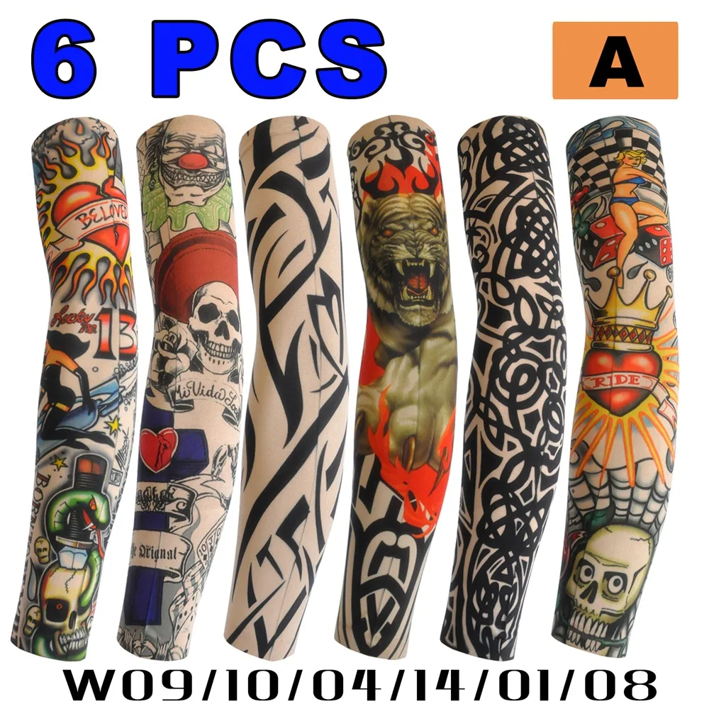 6 PCS조합 꽃 팔 문신 슬리브 원활한 야외 사이클링 문신 선 스크린 슬리브 사이클링 문신 슬리브 국경