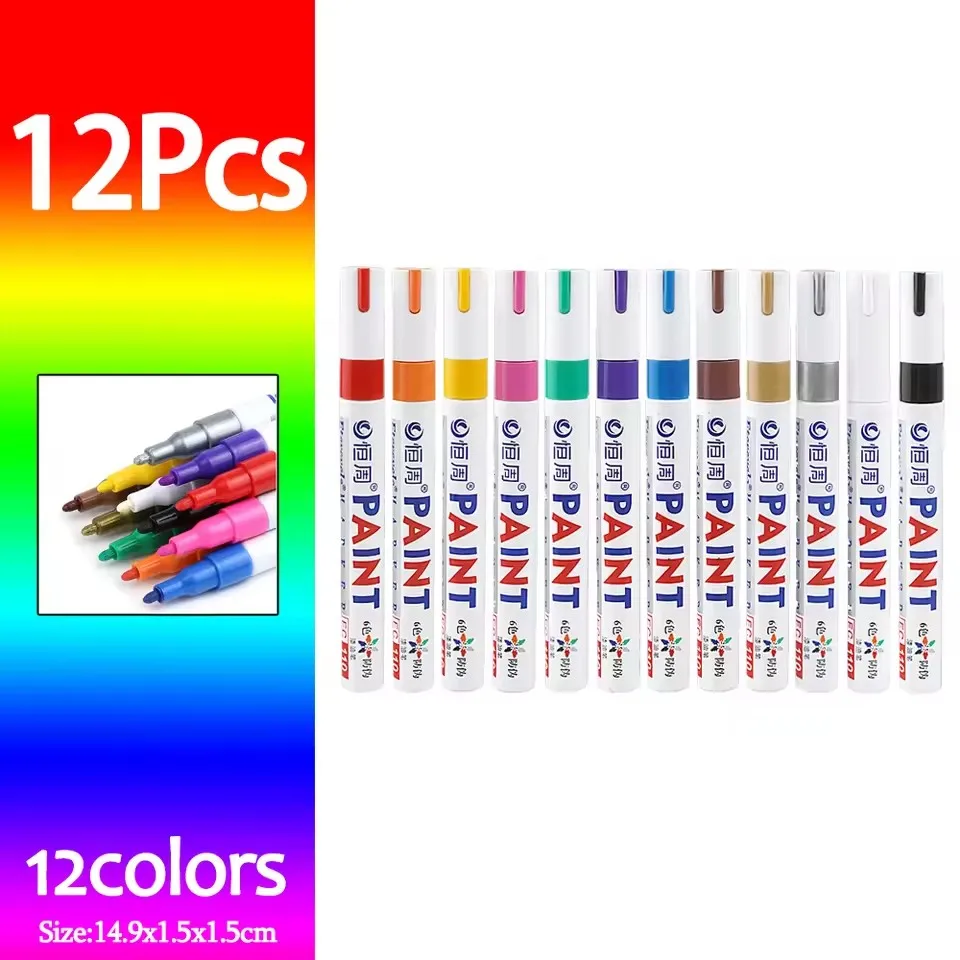 12 Colors Waterproof Oil Paint Marker Pen, Permanent Marker for Tire Rubber Metal Fabric, Christmas Card Making & Holiday DIY Ar