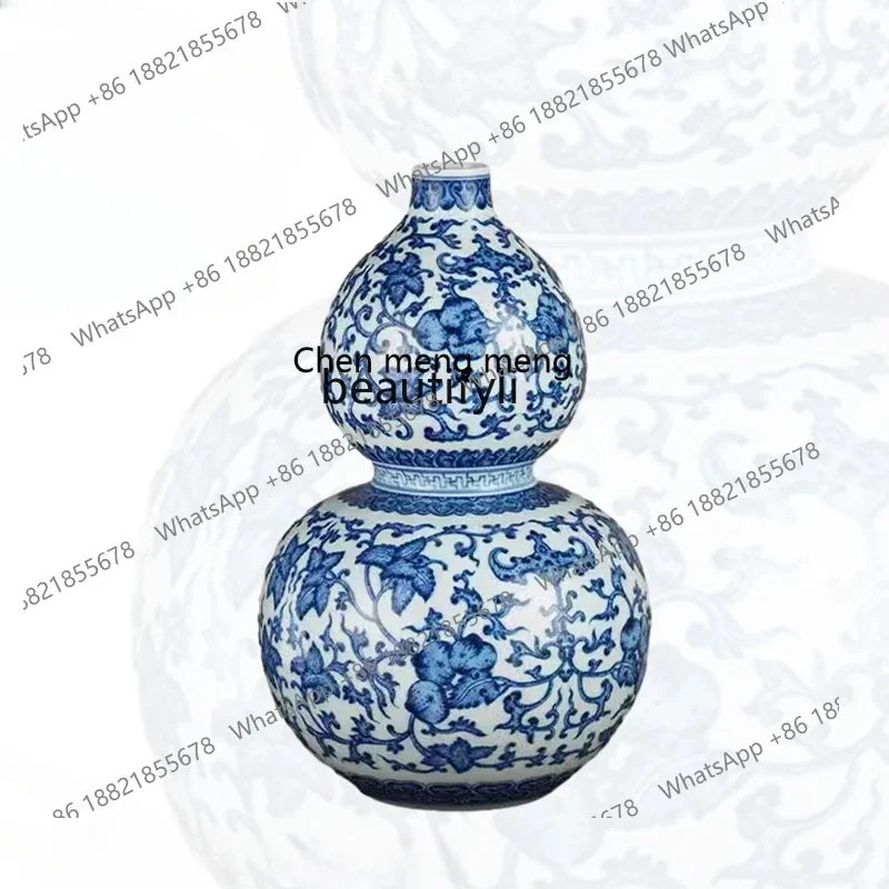 G153  Ningfeng kiln ceramics living room Chinese style entrance ornaments blue and white porcelain gourd bottle gifts