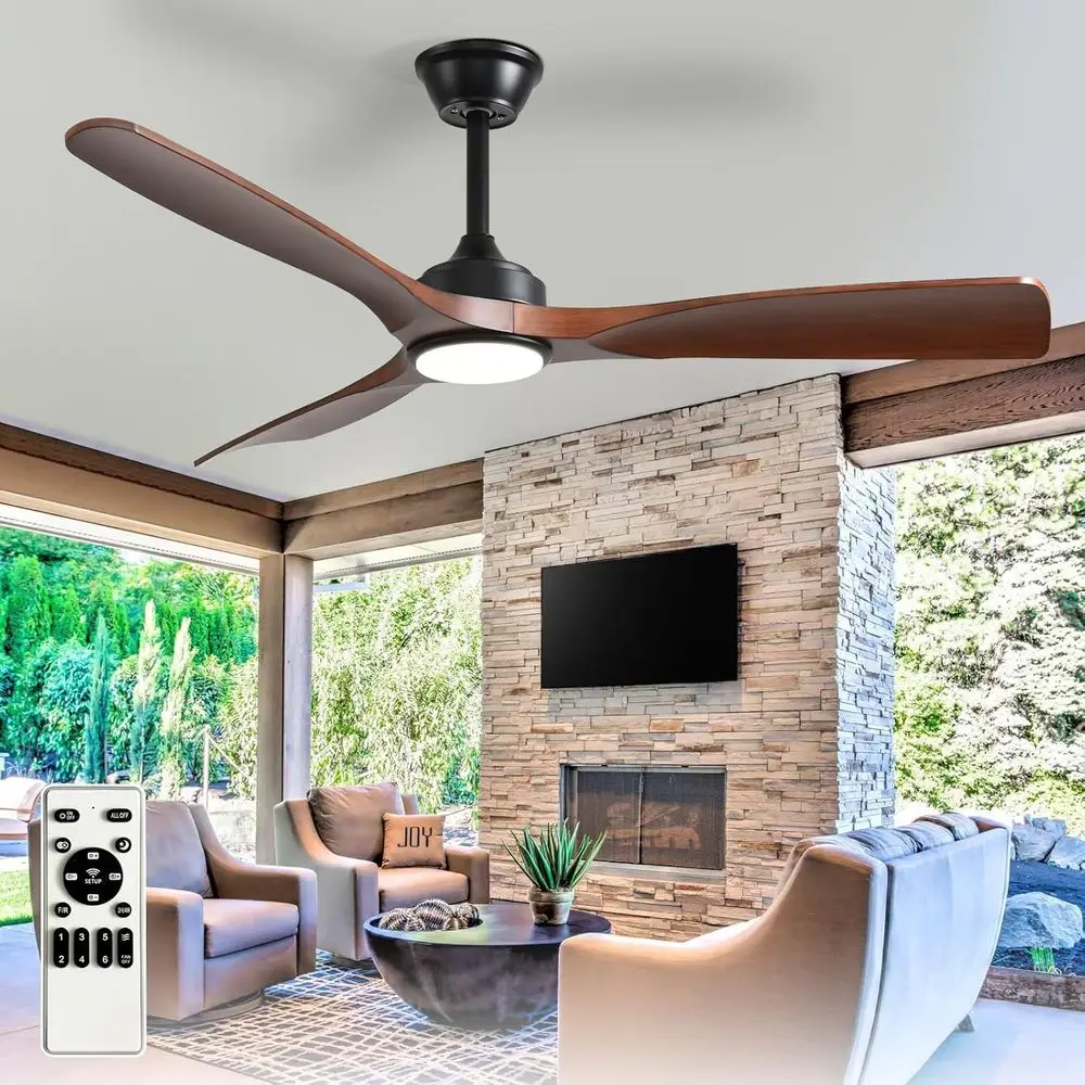 

52 3-Blade Outdoor Ceiling Fan with Dimmable Light and Remote Control, Reversible, Ultra Quiet