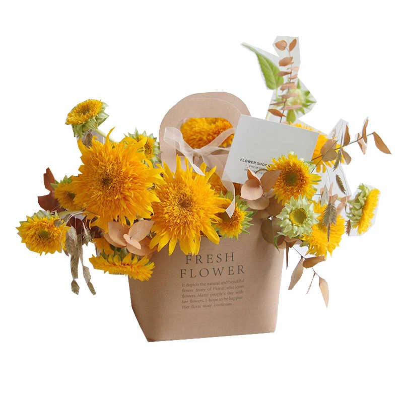 Korean Portable Flower Box, Kraft Paper Flower Bouquet Arrangement Packaging Bag, Creative Waterproof Gift Bag, 5Pcs