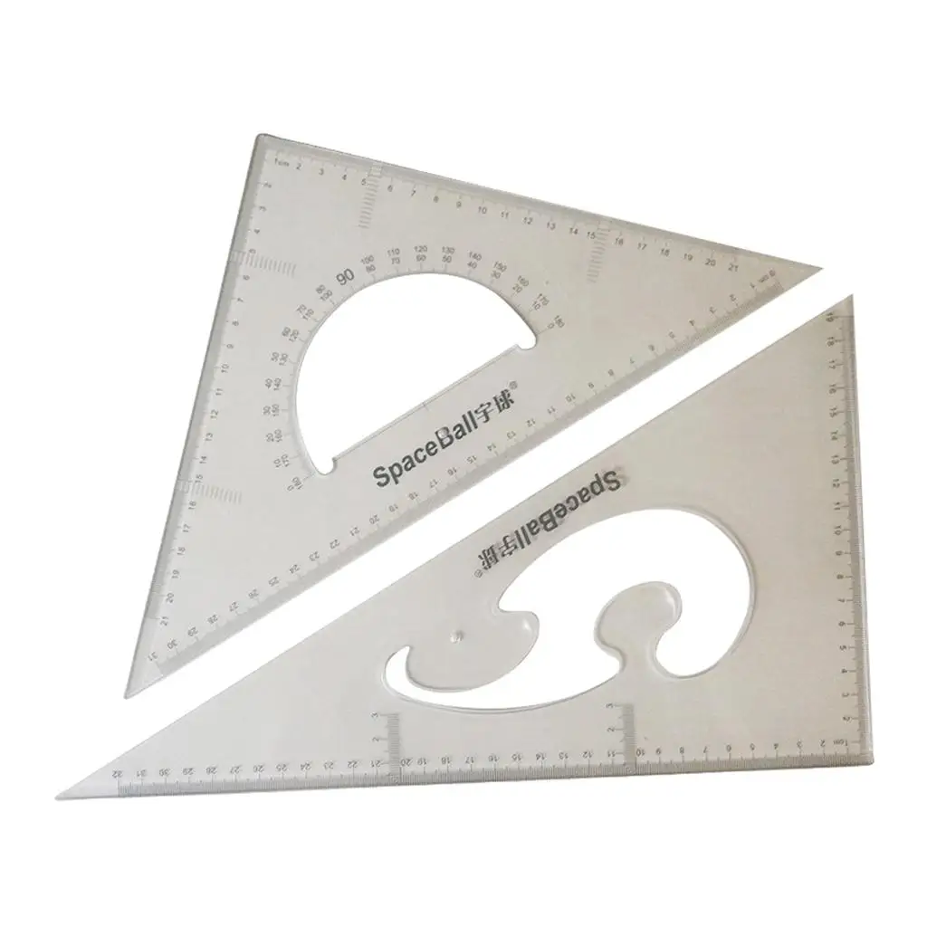 2x 30/60/45/90 Degree Clear Geometry Triangle Ruler for Measuring