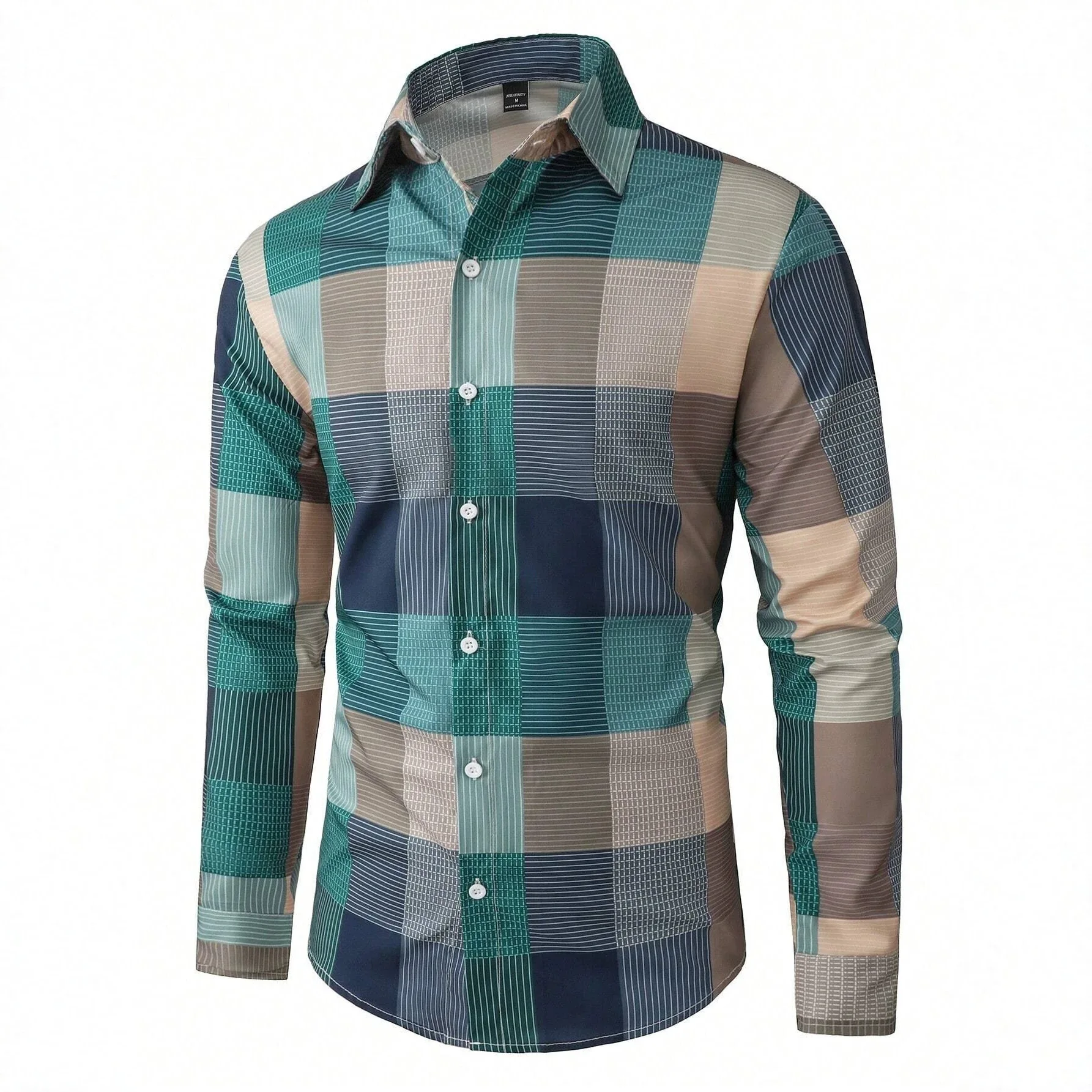 3D Digital Printed Long Sleeved Shirt, Men's Checkered Cardigan, Lapel Men's Shirt
