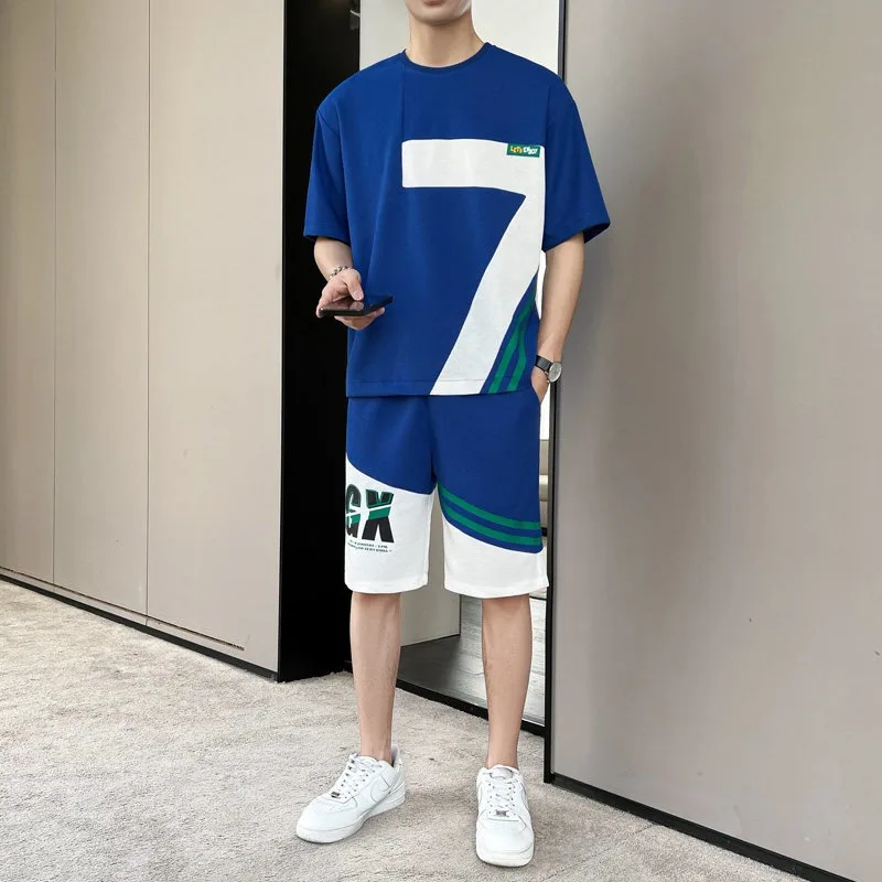 Football Elements Set Men's Summer Casual Short-sleeved Crewneck T-shirt and Shorts