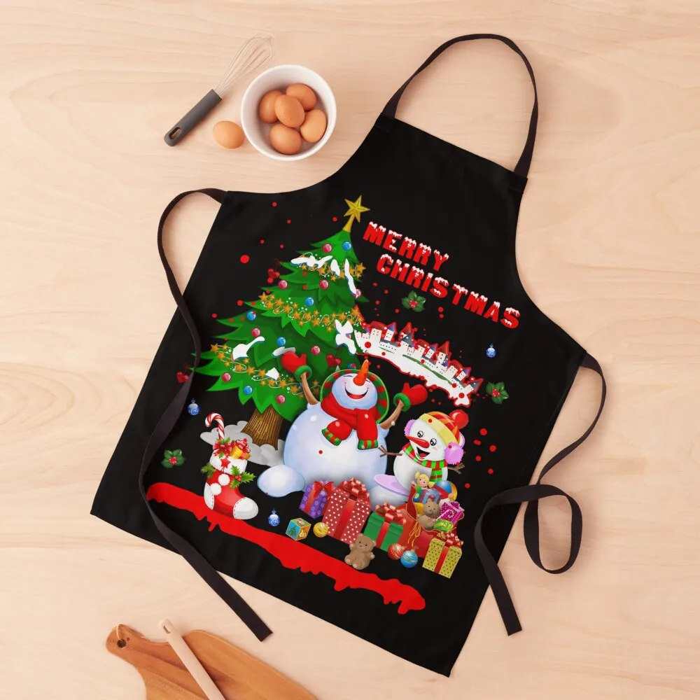 

Merry Christmas Happy Snowman With Christmas Tree Apron Cute Kitchen Ladies Nursing Apron