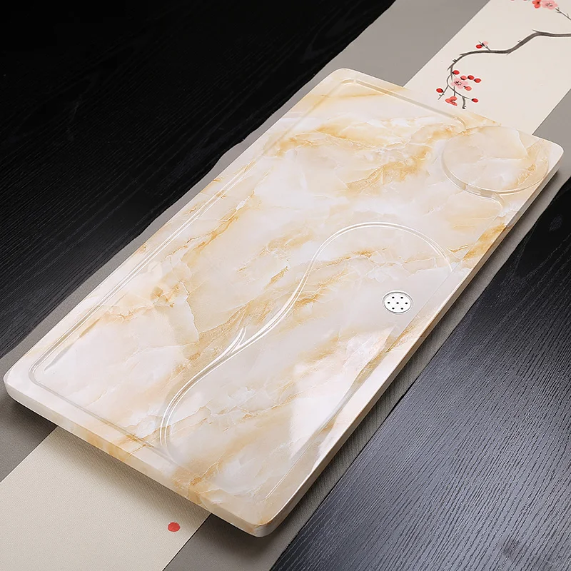Whole stone tea tray European marble sea household fresh and simple kung fu tea set straight row tray small tea table