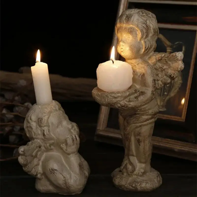 2026 Angel Candlestick Resign Ornament Cute Winged Baby Sculpture Garden Wedding Candlesticks Retro Art Decoration