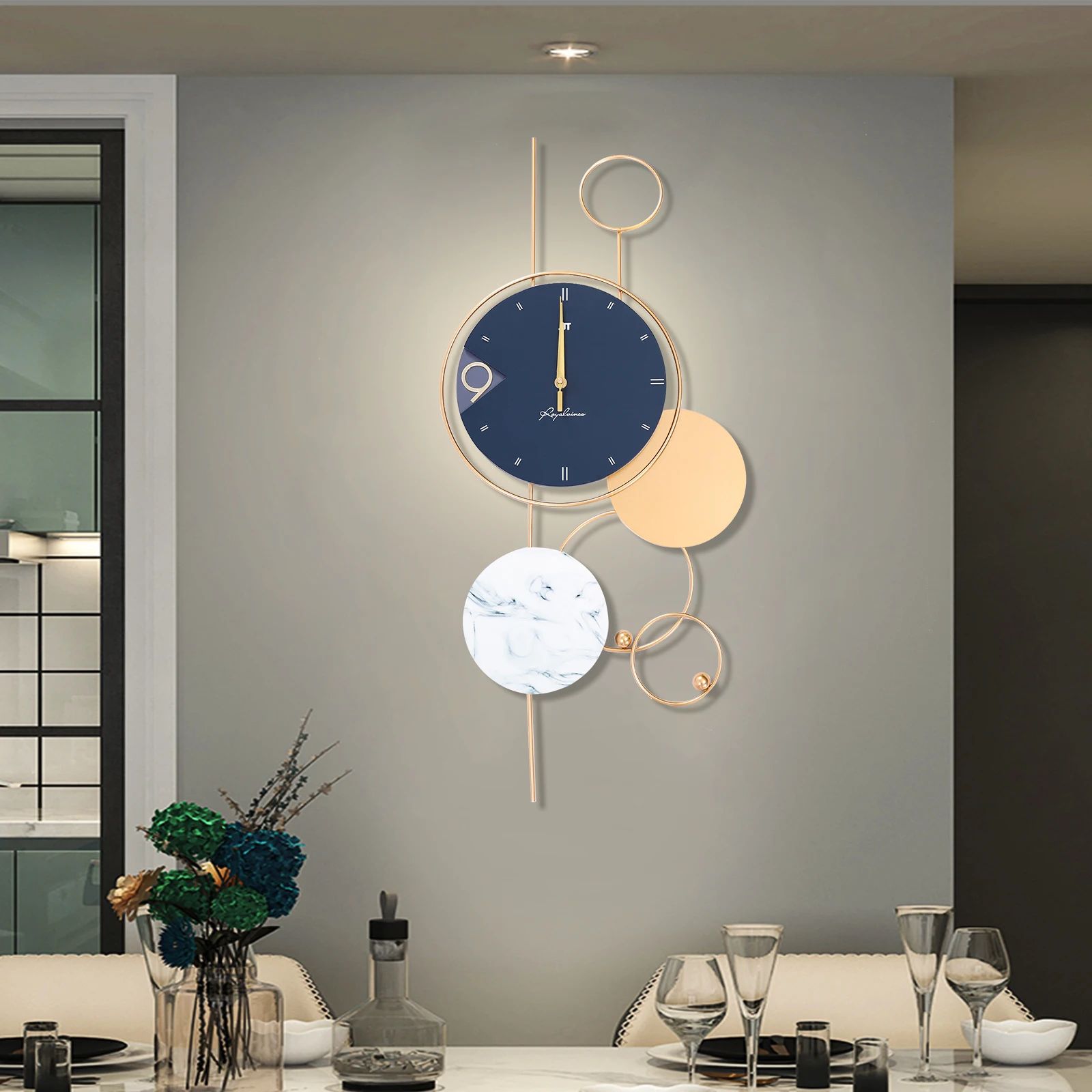 

Modern Metal Gold Big Wall Clock 3D Home Decor Farmhouse Battery Operated Silent Non-ticking For Kitchen Bedroom Office Hallway