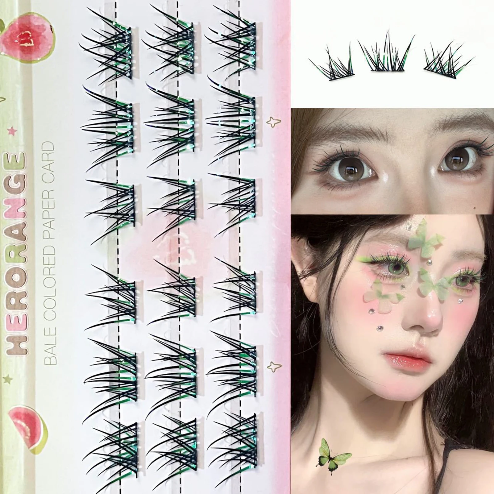 3/6/10 صفوف أسود أخضر متدرج الرموش الصناعية على شكل ثعلب مانغا الجنية رموش اصطناعية مجزأة كوس ماكياج رموش طبيعية تمديد #3