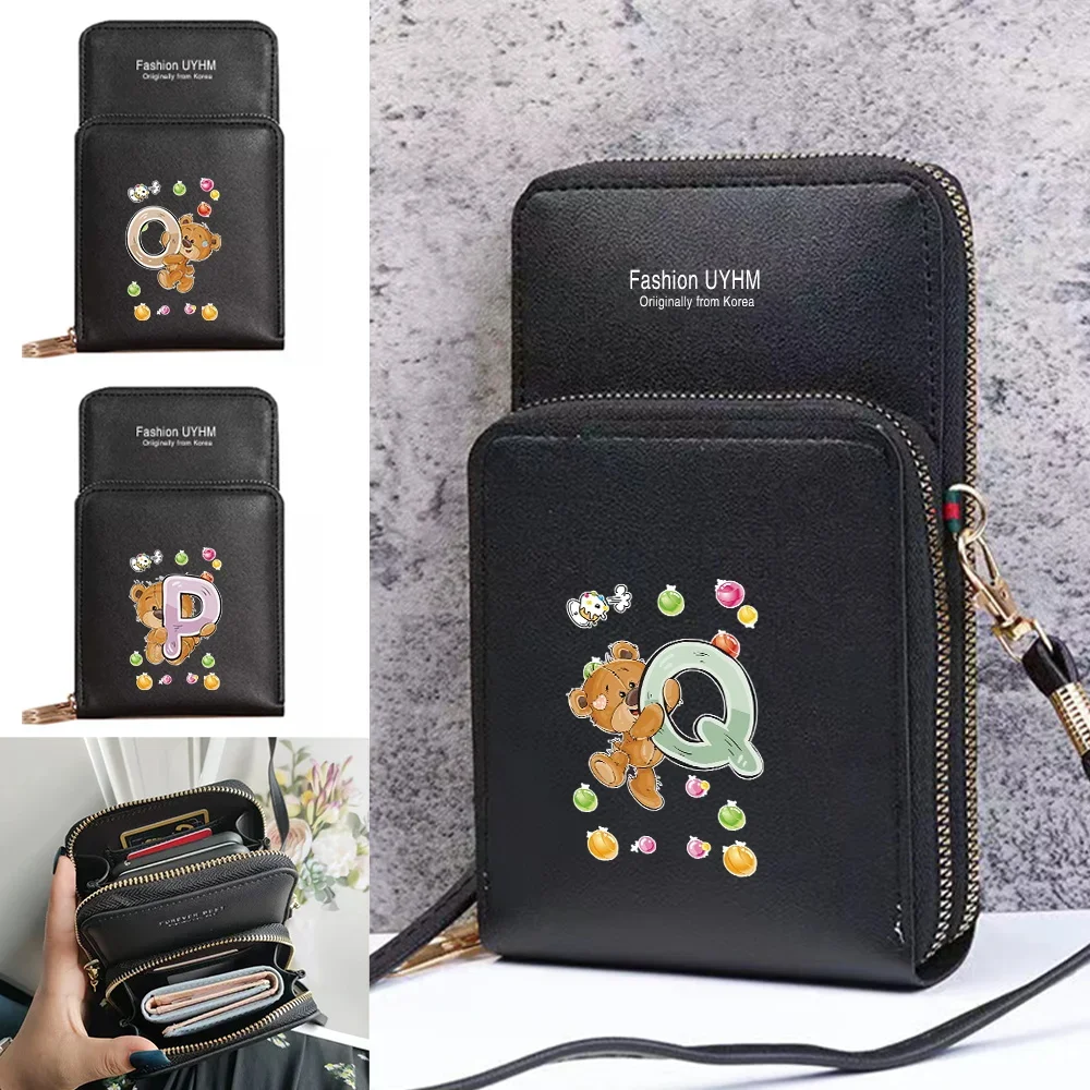 Mobile Phone Bag Touch Screen Universal For IPhone Xiaomi Huawei Cell Cover Case PU Crossbody Shoulder Bags Bear Letter Printed