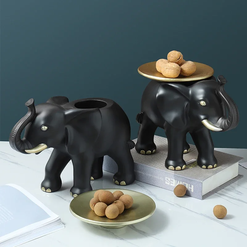 Storage Ornaments Resin Elephant Decorative Tray Home Groceries Organize Pallets Snack Plate Statue Crafts Figurines