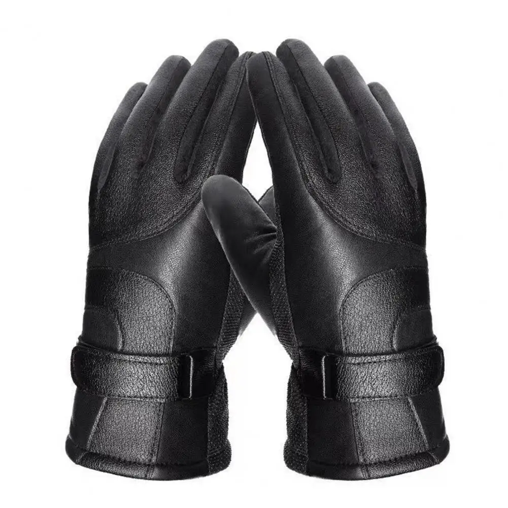 Fur Cycling Gloves Plush Lining Full Finger Thickened Waterproof Keep Warm Faux Leather Autumn Winter Men Motorcycle Gloves