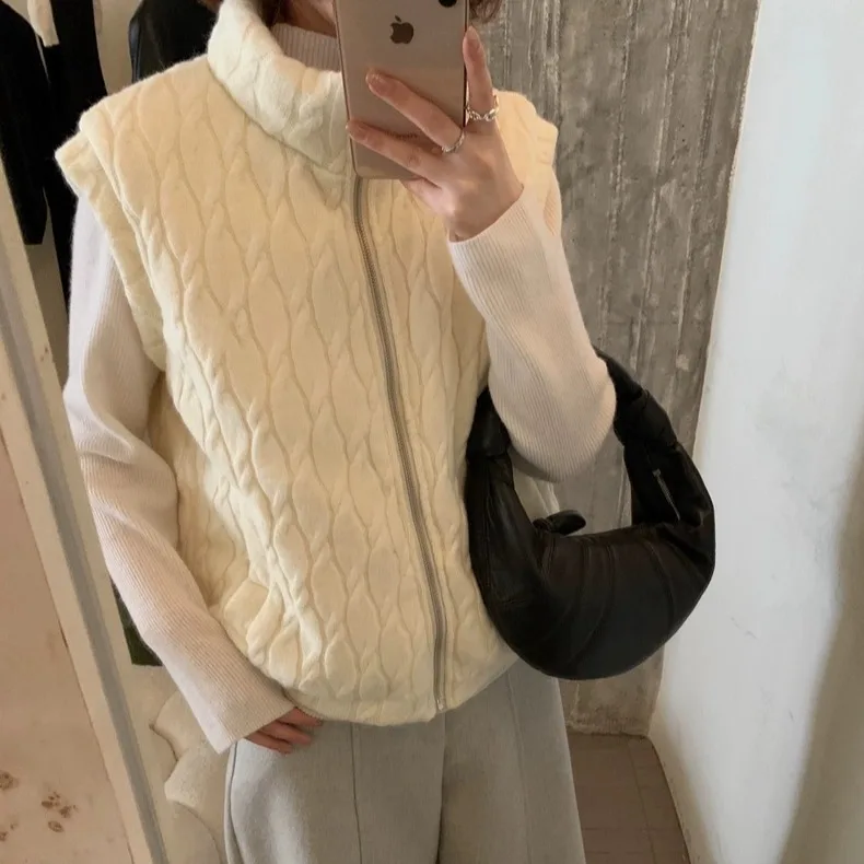 

Women's Svel Stand Collar Vest 2025 Autumn Winter New Design Simple Faionable Layering Top Long Sve Cotton Jaet