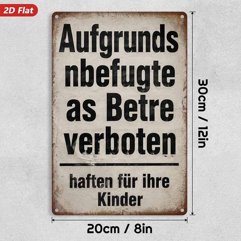 2D Flat, 1pc Warning Sign Text Metal Sign Wall Art, Suitable for Living Room Entryway, German Text Warning, Weathered Vintage Ba