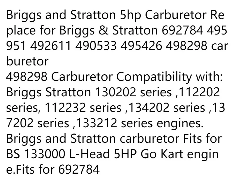 Reemplazo de carburador para Briggs & Stratton, 692784, 495951, 492611, 490533, 495426