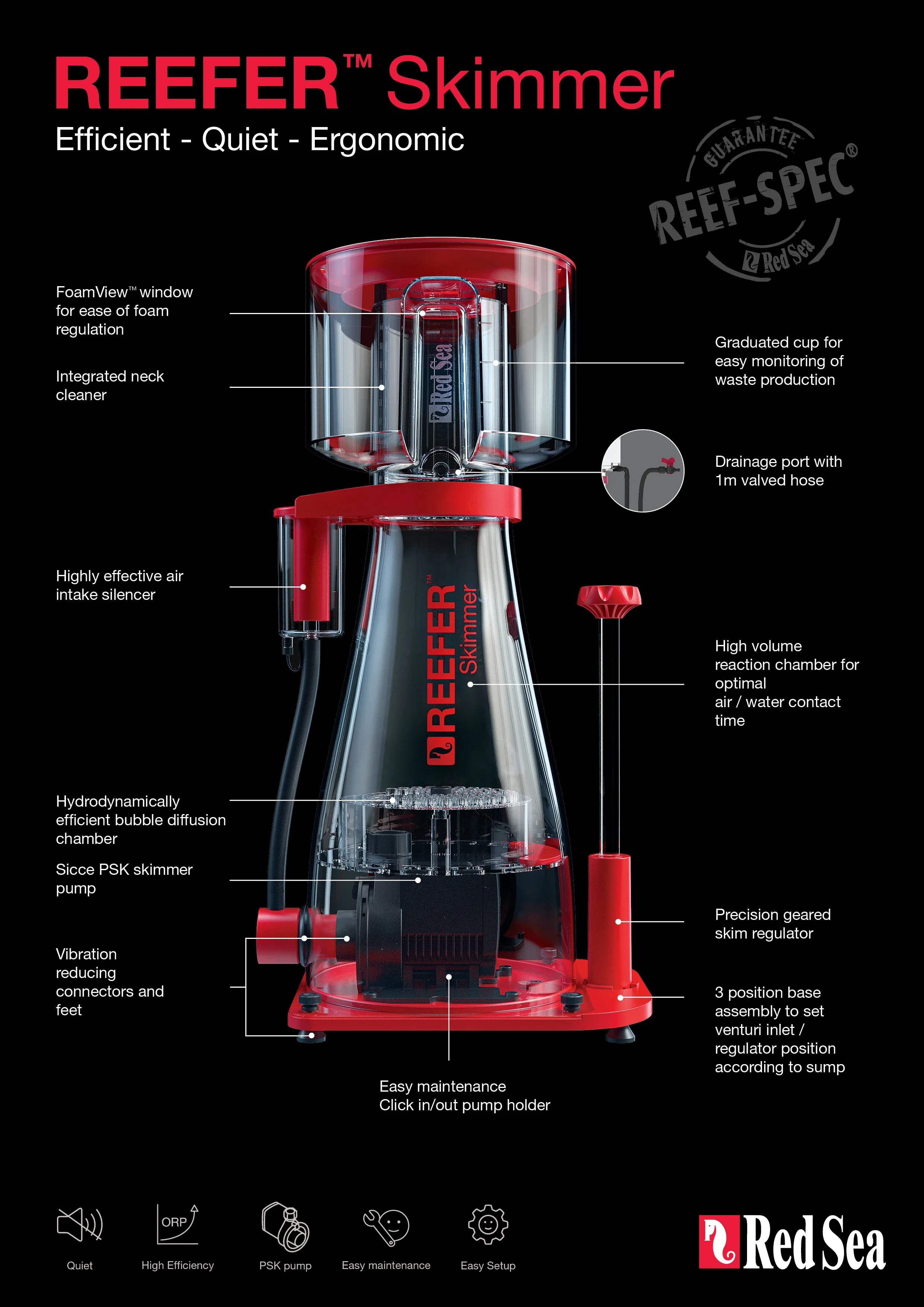 

HT Red Sea Reefer DC Protein Skimmer for Saltwater Coral Tank Eco-Friendly Plastic DC Pump Marine Fish Tank Accsory