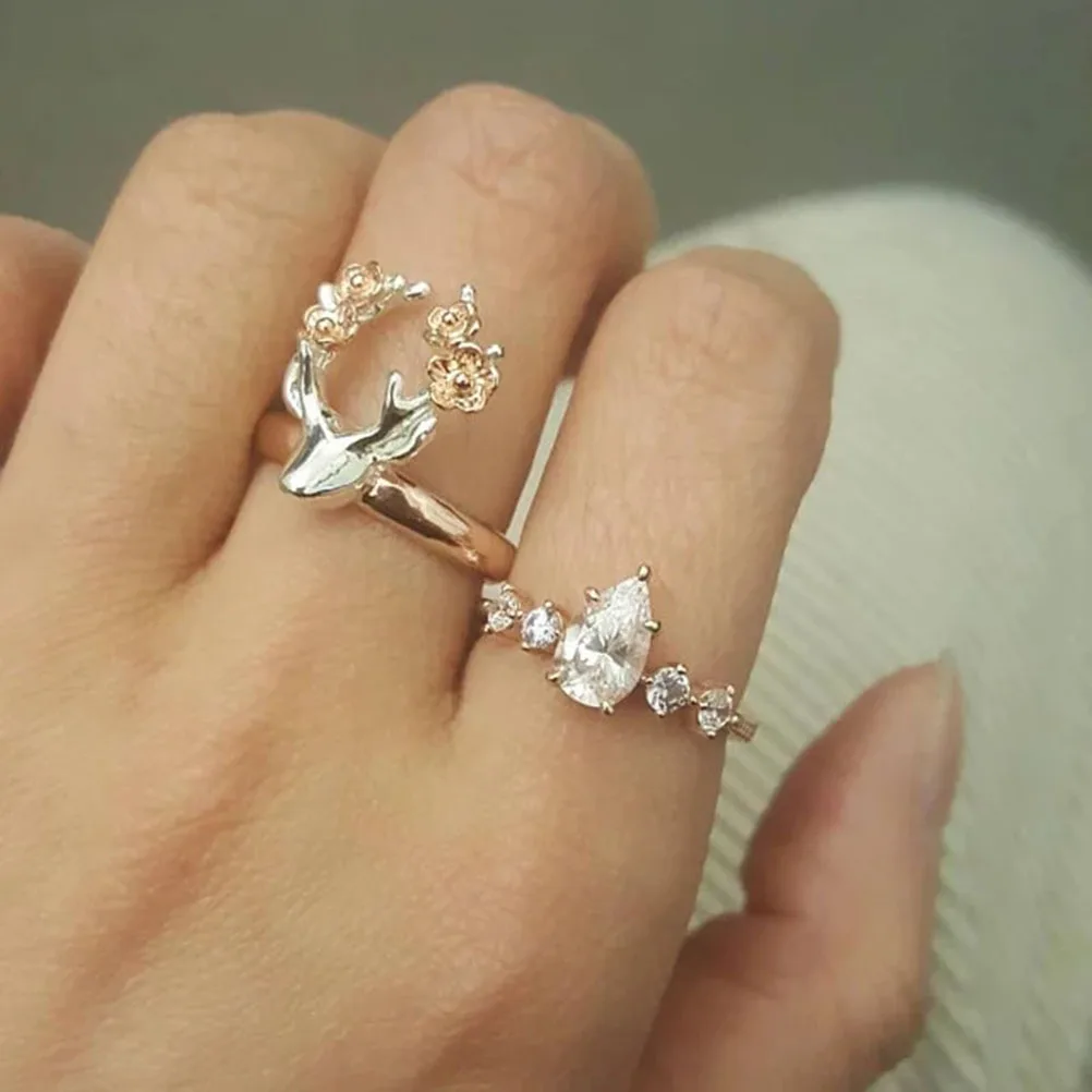 

Deer Ring in Rose Gold and White Gold Plated Premium Copper Unique Animal Ring for Her Special Occasion Fashion Accessory