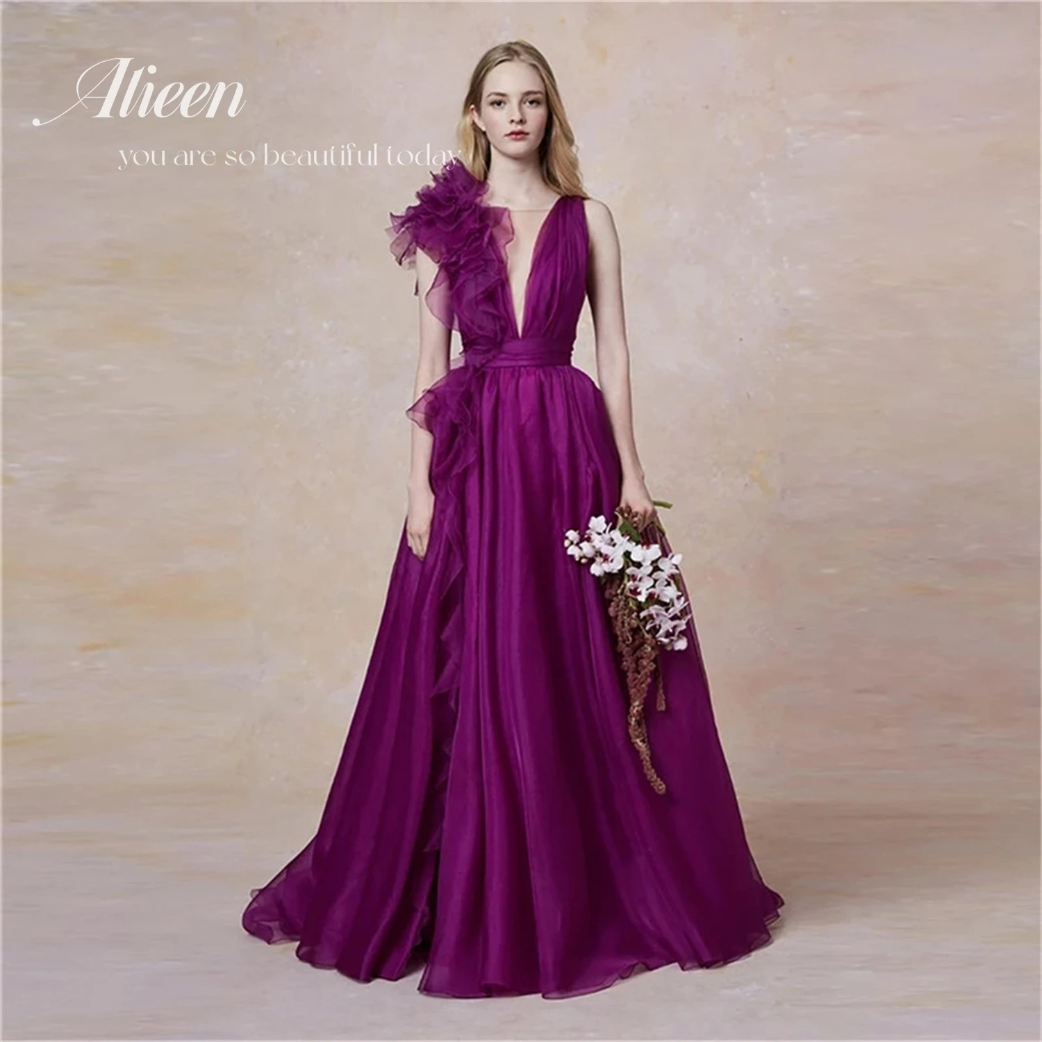 

Aileen V-neck Women Evening Dress Luxury 2024 A-line Party Dresses for Prom Purple Chiffon New in Dresses Bridesmaid Dress Woman