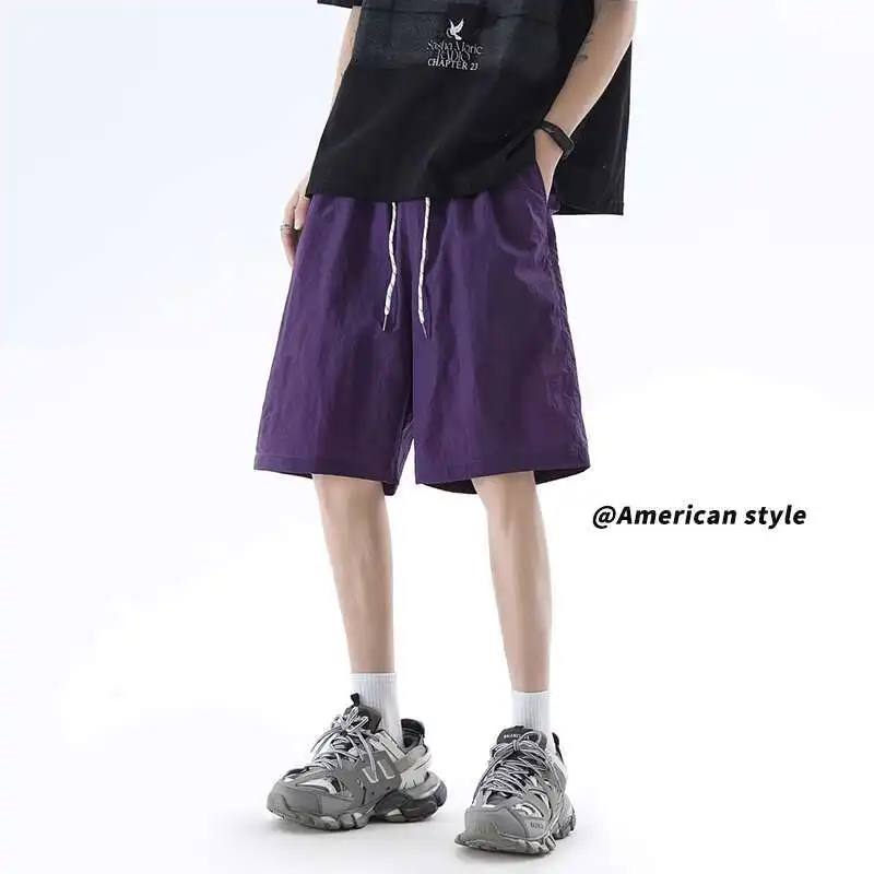 

Summer Shorts Men Fashion Solid Color Casual Shorts Men Streetwear Loose Ice Silk Shorts Mens Beach Shorts Large Size 5XL
