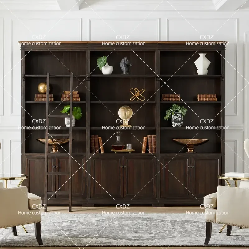 Rural Retro Solid Wood Ladder Bookcase Storage Display Cabinet Wall Mounted Wine Rack Figure Showcase