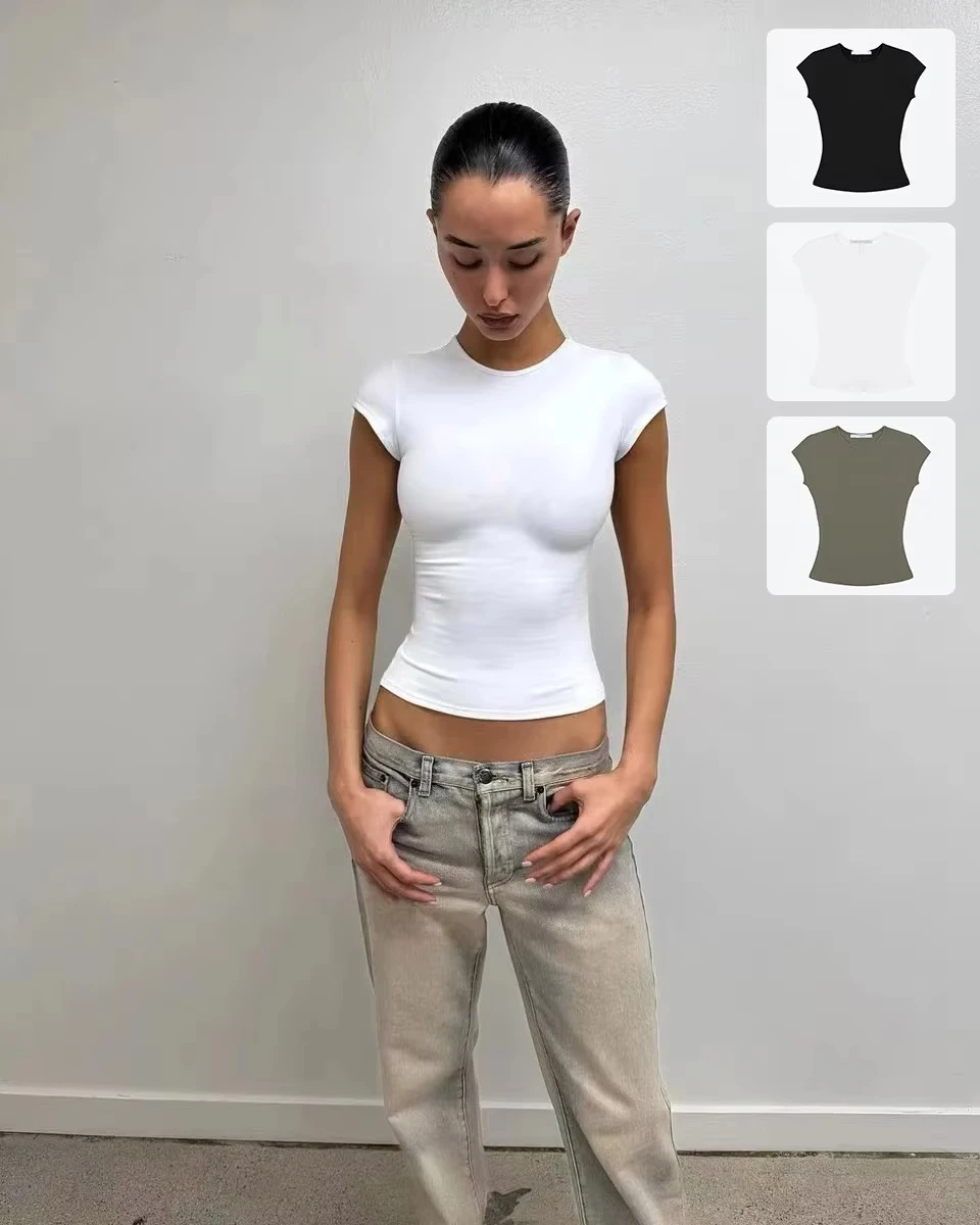 

Tank Summer Women's Round-Neck Solid Color T-Shirt, a Baby Tee with a Great Fit, Slimming and Flattering, Made from Very Comfort