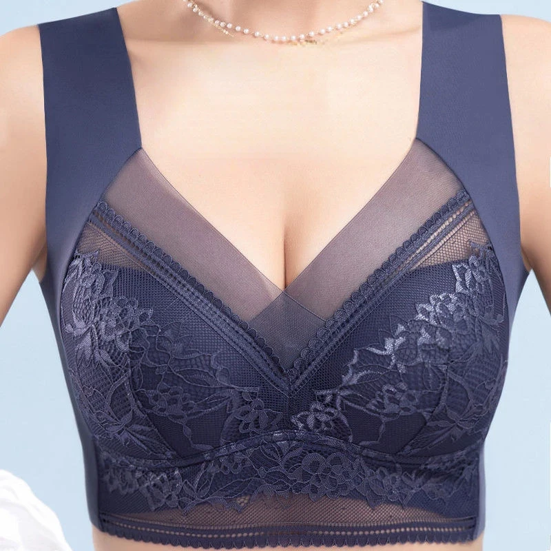 L-6L Women Large Bra Push Up Ice Silk Seamless upper Bralette Lace Wireless Summer Bras Plus Size Top Lingerie Underwear 15019