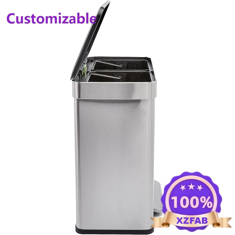 Factory Direct 2026 Dual Compartment Recycling Trash Can with Soft-Close Lid and Removable Liner Buckets, 60 Liters