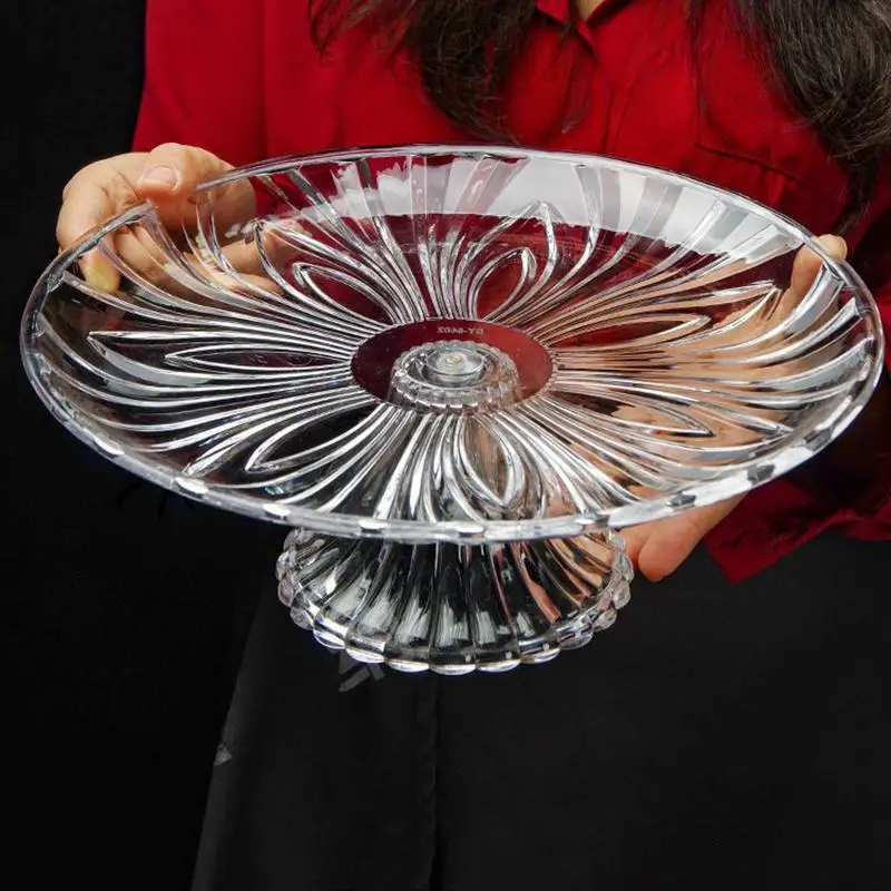 Elegant Plastic Fruit Bowl Clear Ribbed Pedestal Bowl For Fruits Salads Desserts And Snacks Decorative For Dining Table Kitchen