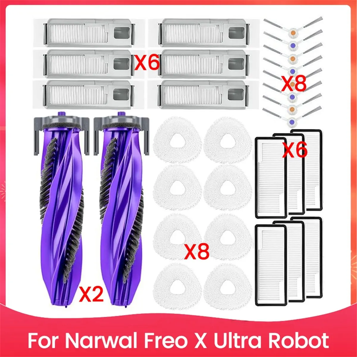 BRILLIANT 30PCS Brush Filter Dust Bag and Mop Cloth Kit for Freo X Ultra Vacuum Cleaner Accessories Replacement Parts
