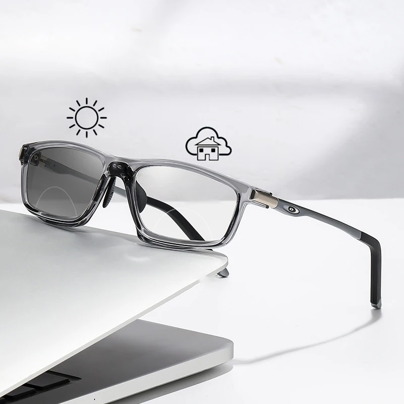 Anti-blau Licht Photochrome Bifokale Lesebrille Mann Frau Multifunktionale Lesebrille Aluminium Magnesium Sport Brillen – Detail 7