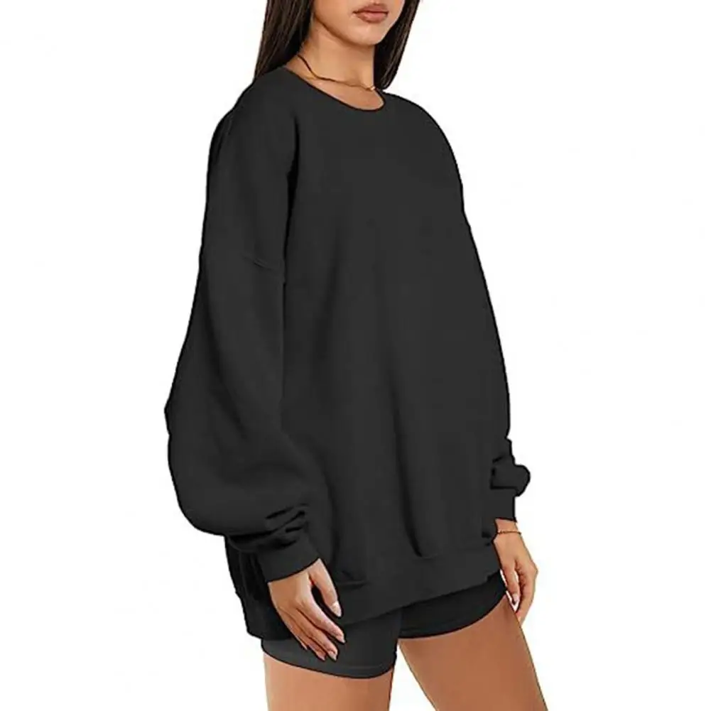 

Solid Color Women Sweatshirt Soft Breathable Women's Loose Round Neck Sweatshirt Stylish Solid Color Pullover with Elastic Cuff