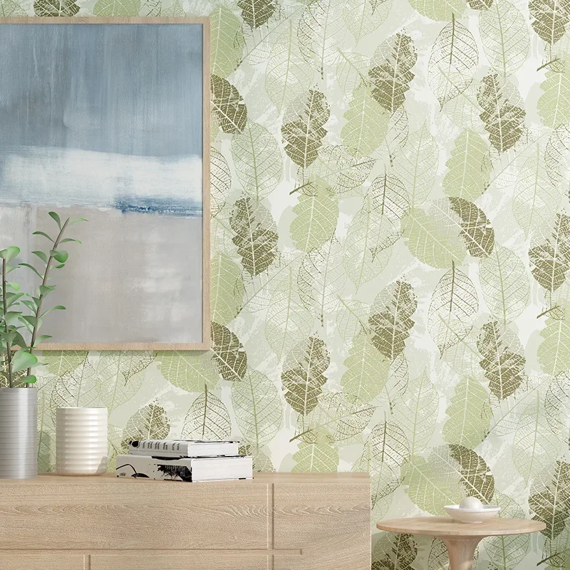 Simple and modern leaf non-woven abstract wallpaper Nordic bedroom living room full of walkways New Chinese leaf wallpaper