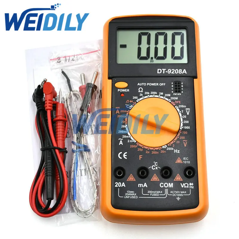 Digital Profesional Multimeter DT9208A Capacitance Temperature Measurement Frequency Logic Level Test Angle Adjustable New