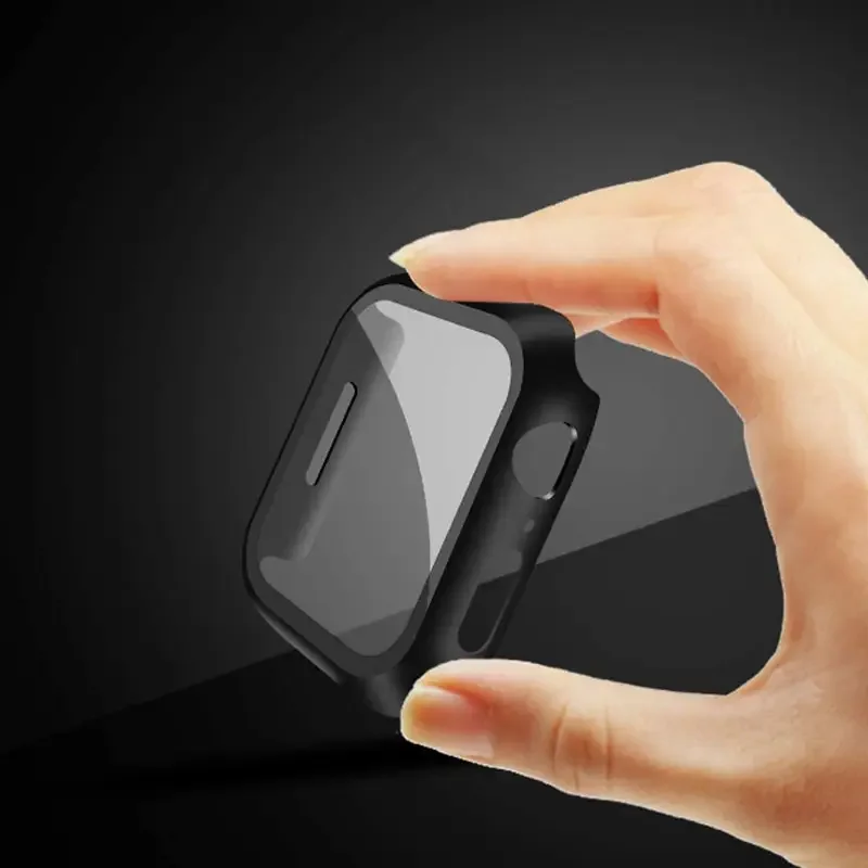 الزجاج المقسى + غطاء لساعة أبل 46 مللي متر 42 مللي متر 45 مللي متر 41 مللي متر 44 مللي متر 40 واقي للشاشة اكسسوارات ساعة أبل S11 10 9 6 SE 7 8