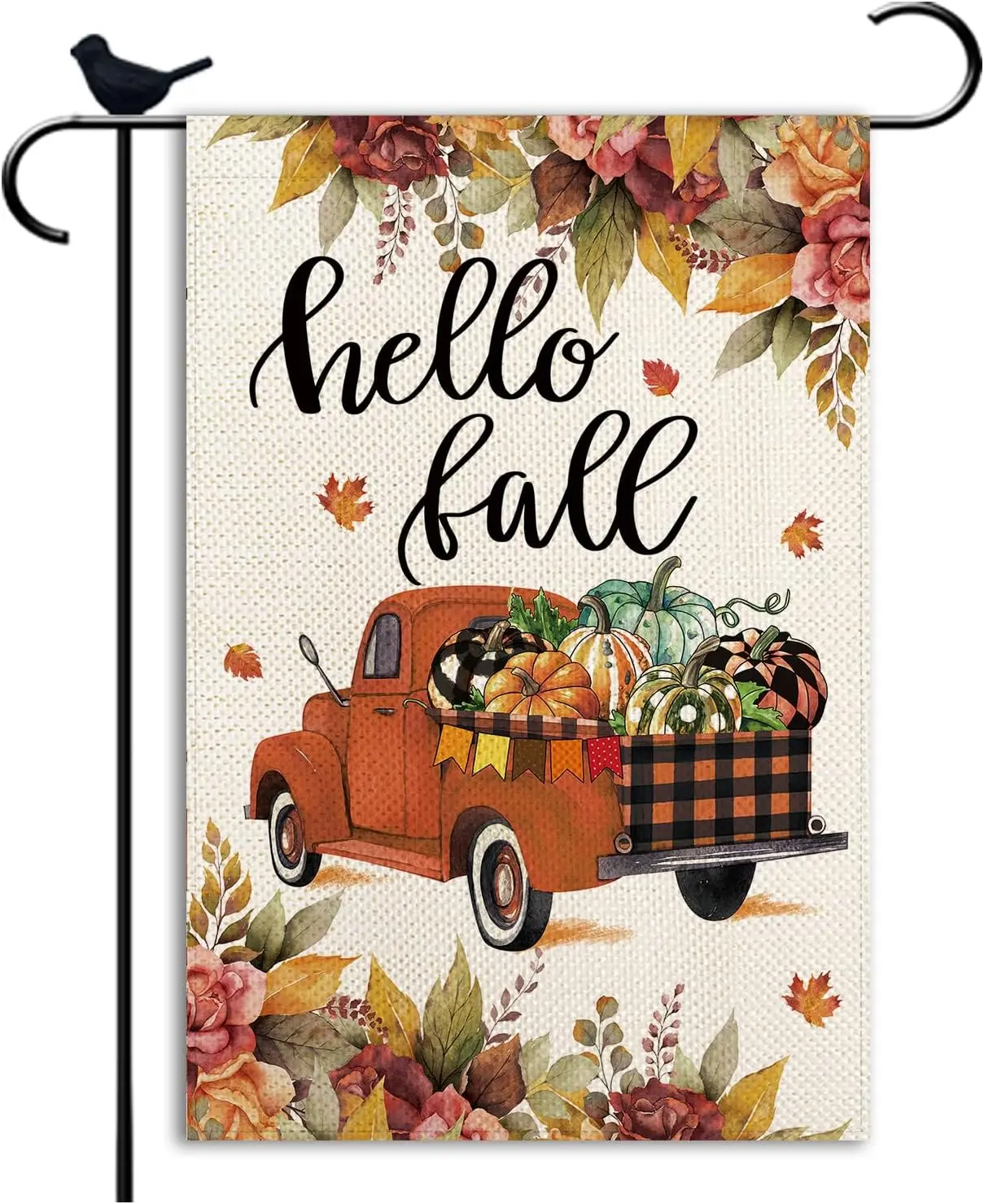 Fall Truck Garden Flag Maple Leaf Leaves Flag double sided Burlap Farmhouse Decor 12.5x18 Inch yyi