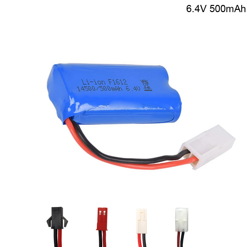 6.4V 500mah akumulator litowo-jonowy z SM-2P/ JST-2P/EL-2P/L6.2-2P wtyczka zabawki zdalnie sterowane 15C 14500 bateria do WLtoys 18401/02