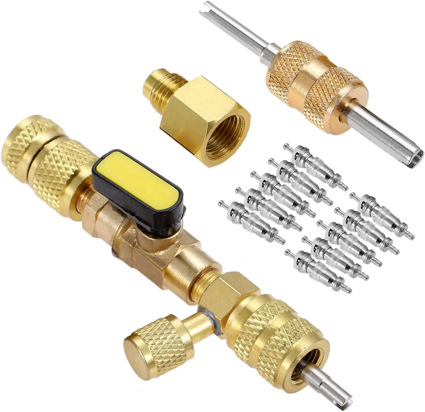 Ventileinsatz-Entferner und -Installationswerkzeug-Set mit Doppelgröße 1/4 & 5/16 Zoll Anschluss für R22 R12 R407 R410 R404 R32 R600 HVAC-Systemreparatur