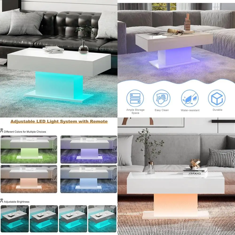 

Современный прямоугольный светодиодный журнальный столик с 16 вариантами цвета для гостиной и столовой, белая глянцевая деревянная отделка