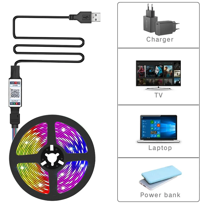 RGB 5050 Led Strip Light Bluetooth App Control 5V USB Led Tape Flexible Ribbon Diode Tape for Bedroom Garden Party Wedding