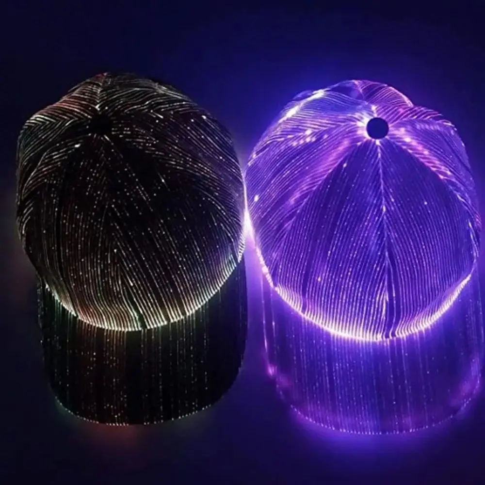7 Colors Changing Fiber Optic Cap USB Charging Flashing Luminous Glowing Hat Rechargeable Light Up Cap